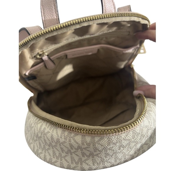 Michael Kors Erin S MINI VanillaPink Backpack Purse MK Signature Logo Pre-owned - Picture 5 of 7